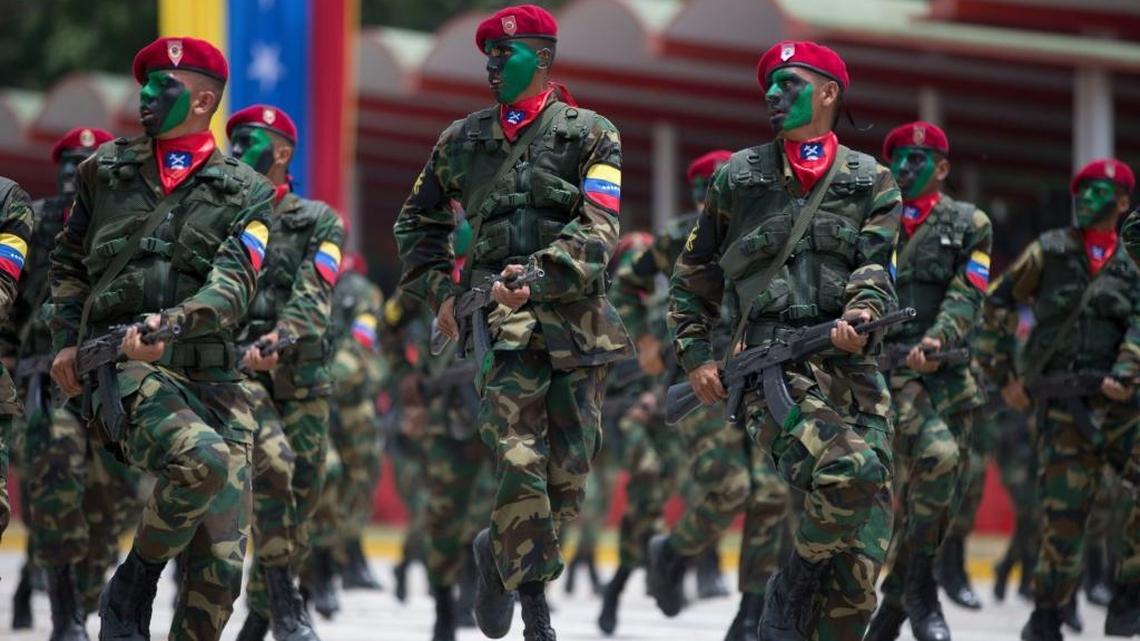 Soldiers march during a parade marking Venezuela's Independence Day in Caracas, Venezuela, on July 5, 2016. Venezuela is marking 205 years of independence.