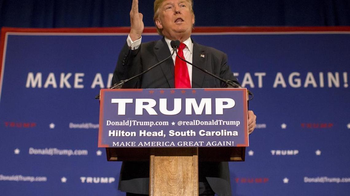 Republican presidential candidate Donald Trump speaks at a campaign stop in Hilton Head Island, S.C., on Dec. 30, 2015. A propaganda video released by the Somali-based al-Qaida affiliate al-Shabaab includes a clip of Trump calling on the United States to bar Muslims from entering the country, according to the BBC. Trump made the statement following the ISIS-inspired shootings in San Bernardino, Calif., last month. The video calls upon African-Americans to join a holy war against the United States, according to the BBC. The clip showing Trump, the BBC noted, arrives 10 minutes into the 51-minute propaganda video.