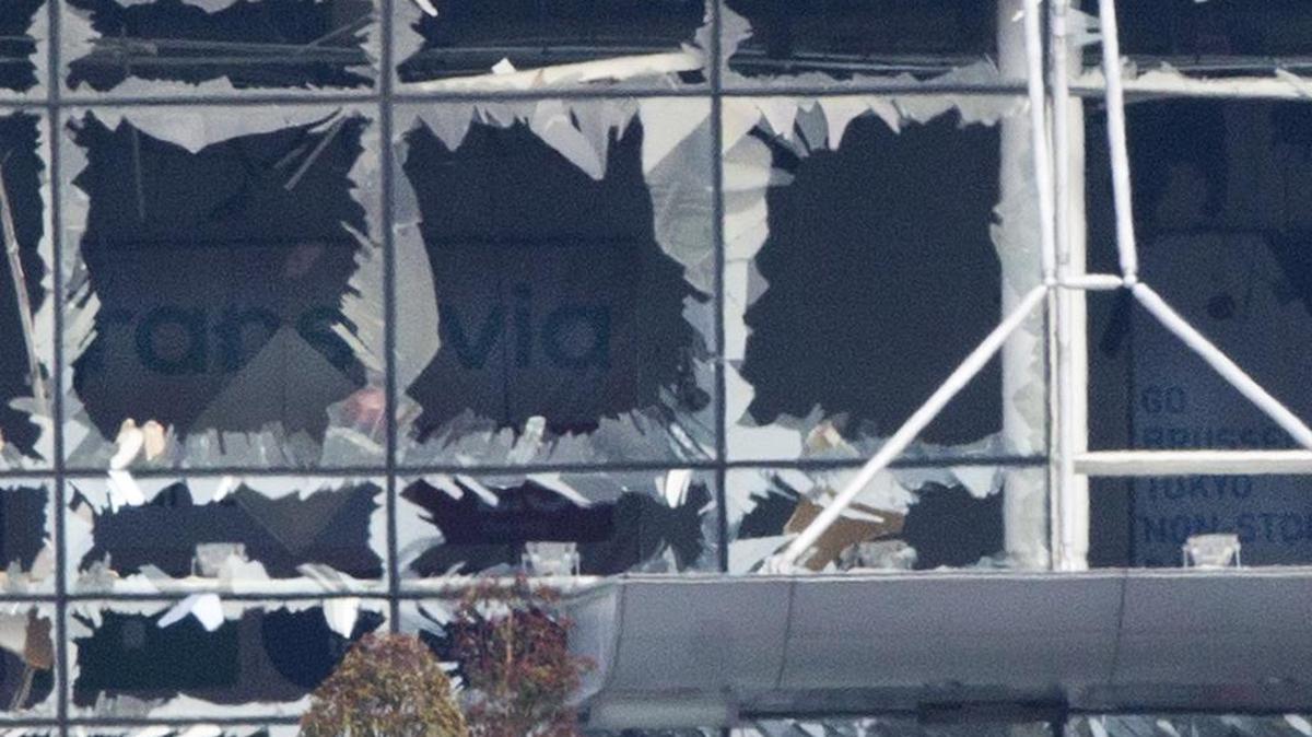 The blown out facade of the terminal is seen at Zaventem airport, one of the sites of two deadly attacks in Brussels on Tuesday.