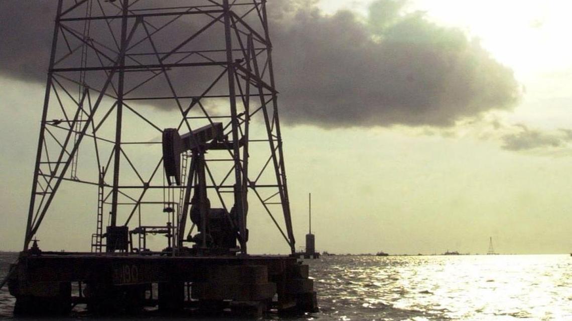 An off shore oil drill rig of Venezuelan state oil company Petroleos de Venezuela S.A. (PDVSA) in Maracaibo Lake, 300 miles west of Caracas, Venezuela. A new study finds that dropping oil production in Venezuela is a threat to global oil market.