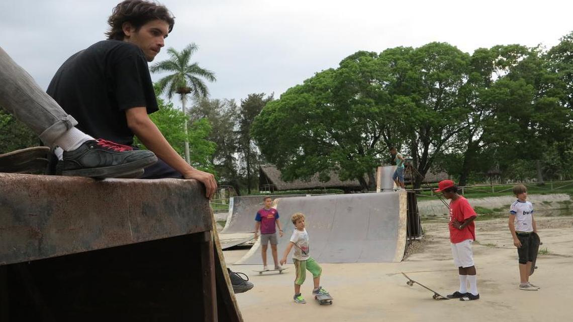 
Skateboarders gather in a park with ramps in Havana, Cuba, on May 16, 2015. Cuban authorities do not recognize skateboarding as a legitimate sport or even as a recreational activity even as it surges in popularity. The country has no skate shops, and boarders depend on gifts from exile relatives or donations from abroad.
