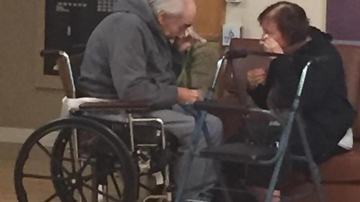 Wolf and Anita Gottschalk have been living in separate nursing homes 30 minutes away from each other despite a marriage of 62 years. Their granddaughter, who posted the photo to Facebook, called it “the saddest photo I have ever taken.”