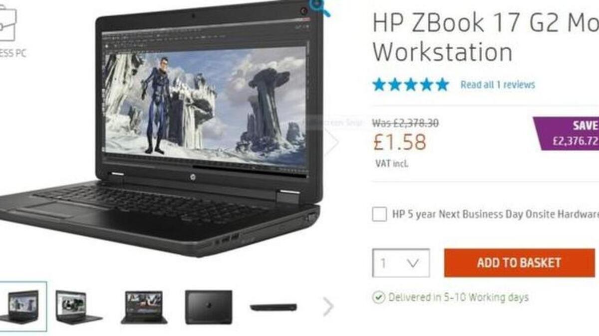 A screenshot by the BBC shows the laptop was listed for 1.58 pounds, or $2.09, for an unknown amount of time on Saturday.