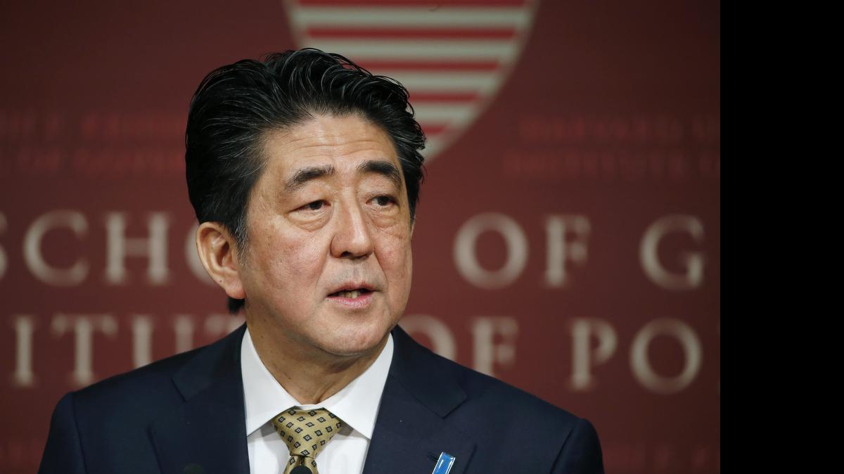 Japanese Prime Minister Shinzo Abe speaks at the John F. Kennedy School of Government forum in Cambridge, Mass., April 27, 2015.