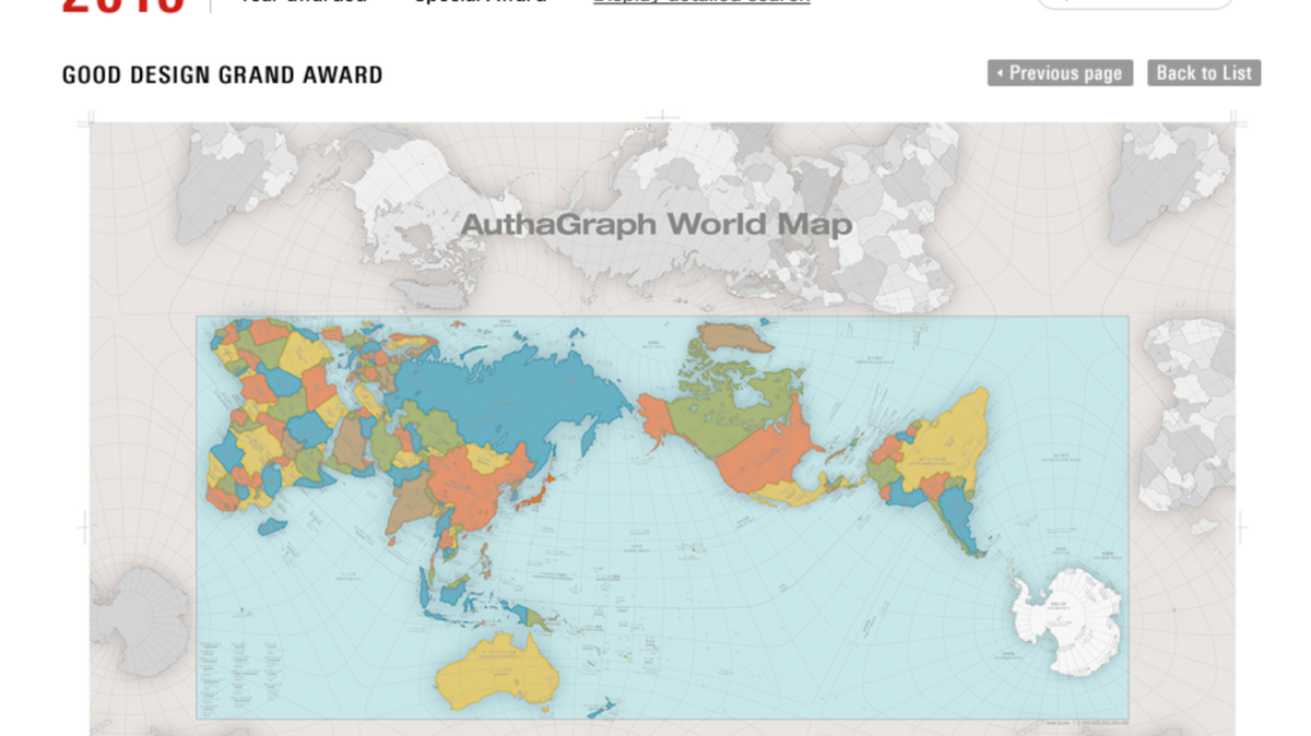 The AuthaGraph, which depicts the continents angled slightly to better represent their distances from each other, won a coveted design award last month.
