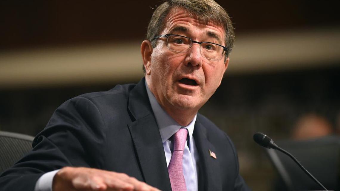 Defense Secretary Ash Carter testifies on Capitol Hill in Washington, Tuesday, Oct. 27, 2015, before the Senate Armed Services Committee.