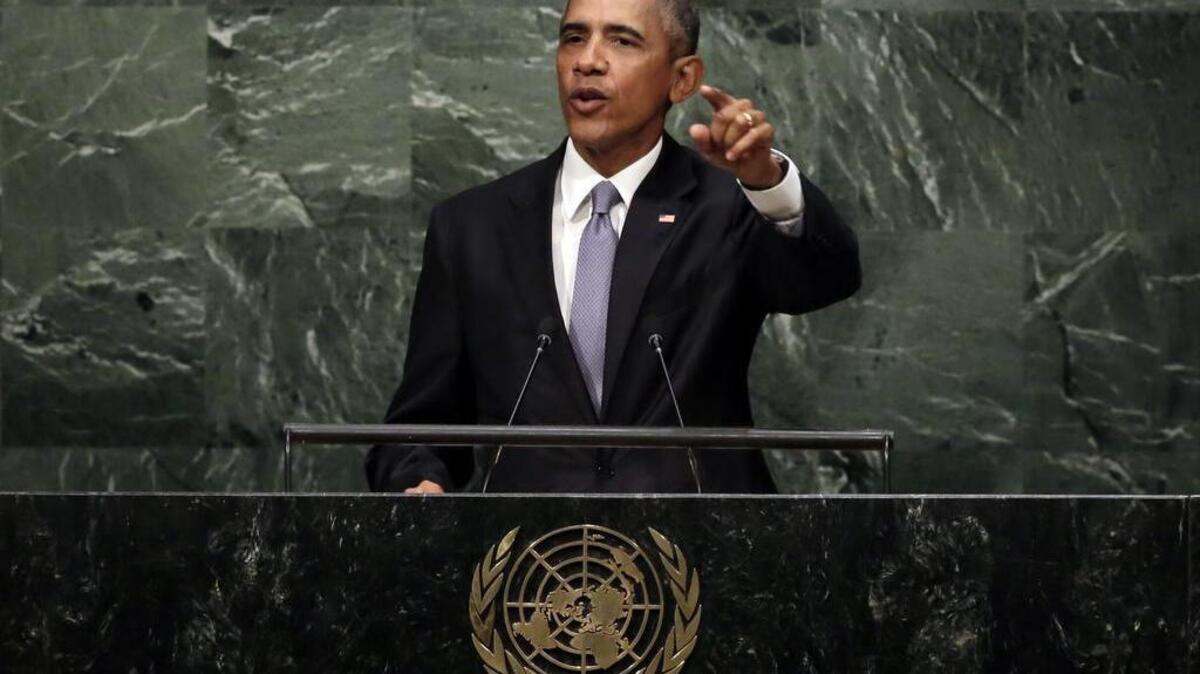 
United States President Barack Obama addresses the 70th session of the United Nations General Assembly, Monday, Sept. 28, 2015.
