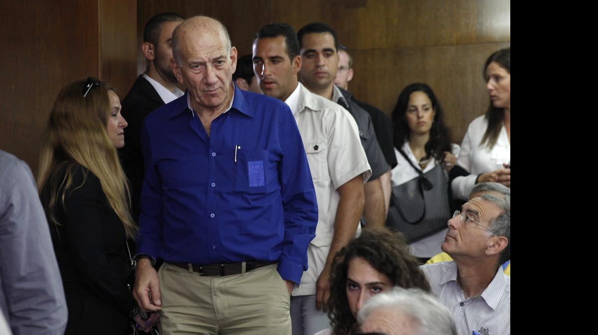 
Israel's former Prime Minister Ehud Olmert at the Tel Aviv District Court in Israel on May 13, 2014. Olmert has been sentenced to eight months in prison for unlawfully accepting money from a U.S. supporter. 
