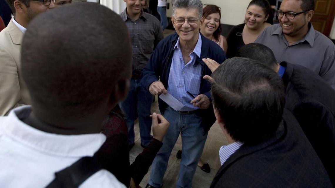 Venezuela's incoming parliamentary President Henry Ramos Allup after a news conference Jan. 8 at the National Assembly building in Caracas.