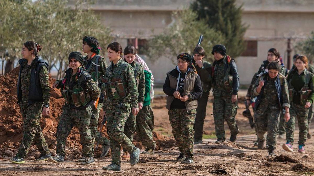 Kurdish women fighters in the YPG militia were photographed earlier this year in the village of Kery Sabee in northeastern Syria.