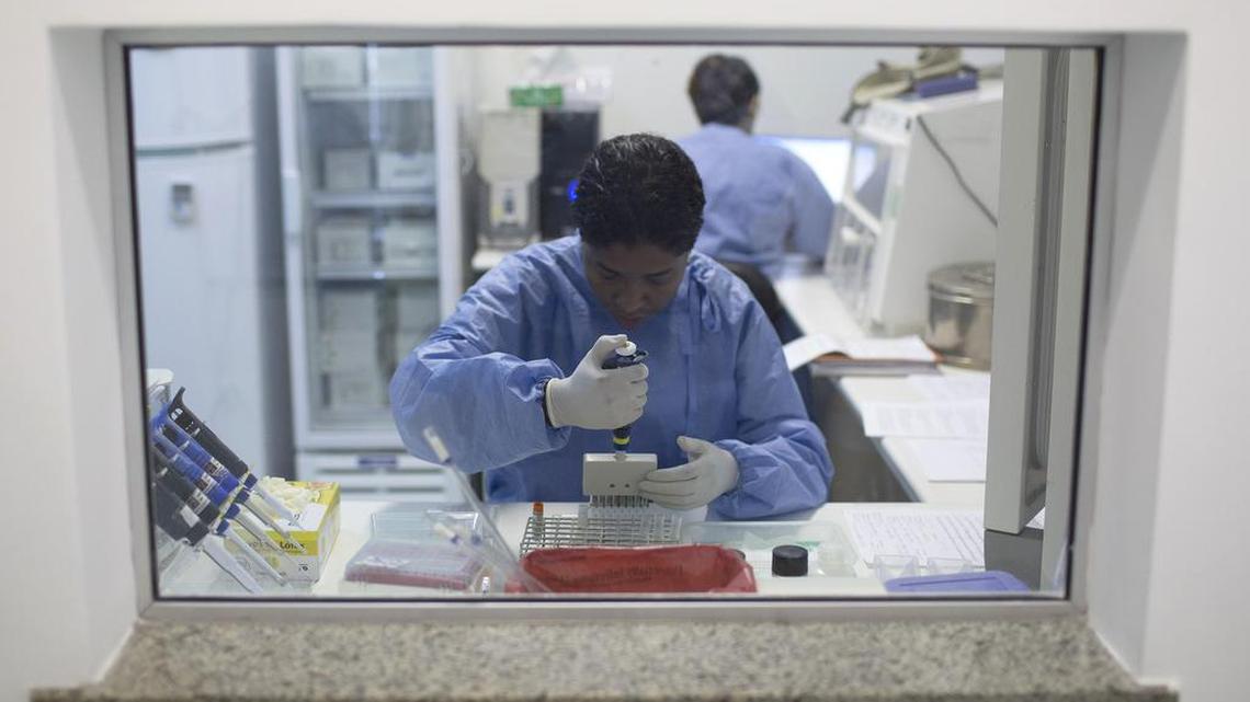 A graduate student works on analyzing samples to identify the Zika virus in a laboratory at the Fiocruz institute in Rio de Janeiro, Brazil, Friday, Jan. 22, 2016.