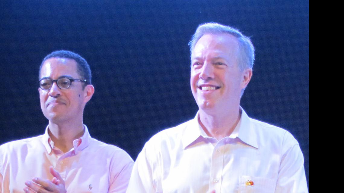 
U.S. Ambassador to Vietnam Ted Osius, right, and his husband, Clayton Bond, attend a gay pride event in Vietnam on June 20. Osius is one of six gay American ambassadors.
