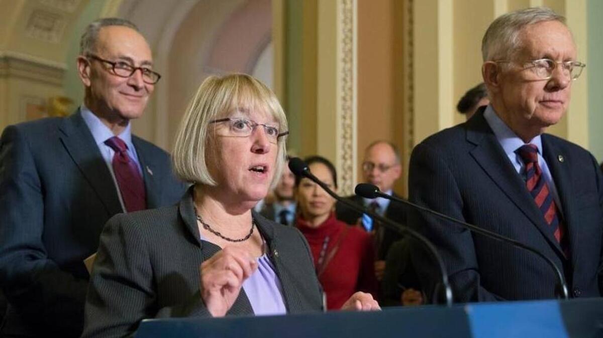 Sen. Patty Murray, D-Wash., has pushed for years for Congress to reverse a 24-year-old ban on VA-paid in-vitro fertility treatments for veterans whose war wounds prevent them from fathering children naturally. She’s shown here flanked by Senate Minority Leader Harry Reid of Nevada on the right and Sen. Chuck Schumer, D-N.Y., on the left.