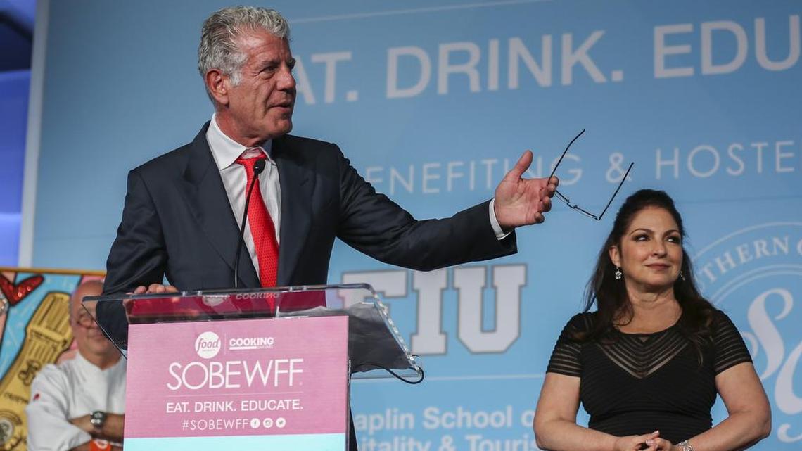 “He is the first chef in the history of the world to be sued by a sitting president. He is my hero,” emcee Anthony Bourdain told the crowd at the South Beach Wine & Food Festival's formal tribute dinner for Chef José Andrés at the Loews Miami Beach Hotel on Saturday, Feb. 25, 2017.