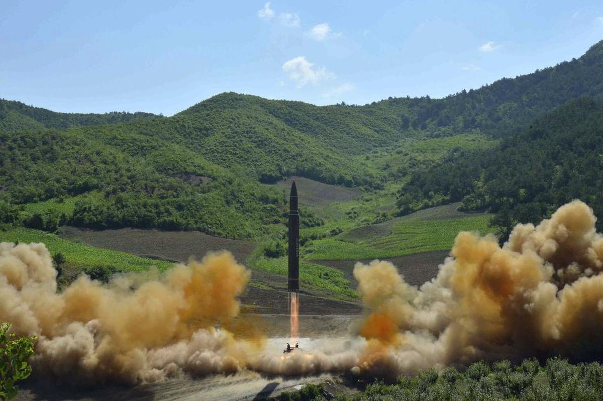 This photo distributed by the North Korean government shows what was said to be the launch of a Hwasong-14 intercontinental ballistic missile, ICBM, in North Korea’s northwest, Tuesday, July 4, 2017. Independent journalists were not given access to cover the event depicted in this photo.