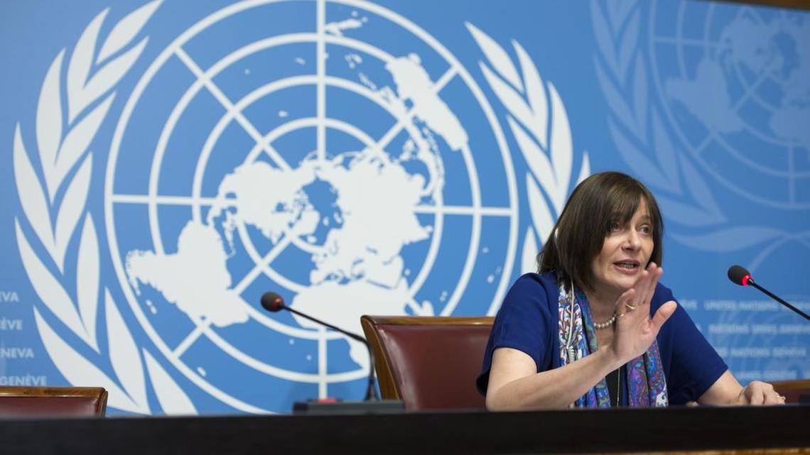 Marie-Paule Kieny, Assistant Director-General, Health Systems and Innovation, of World Health Organization, WHO, speaks during a press conference at the European headquarters of the United Nations, in Geneva, Switzerland, on Friday, Feb. 12, 2016.