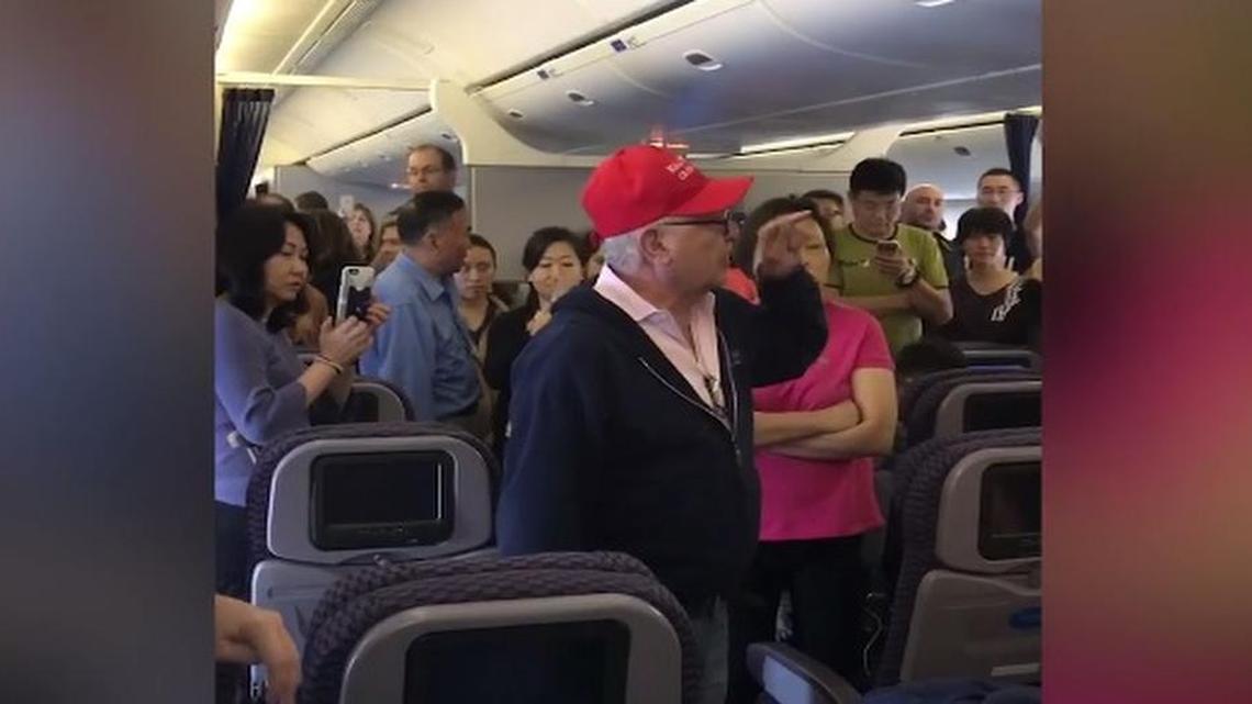 A man in a “Make America Great Again” hat was booted off a plane in Shanghai on Sunday after arguing with a flight crew and other passengers.