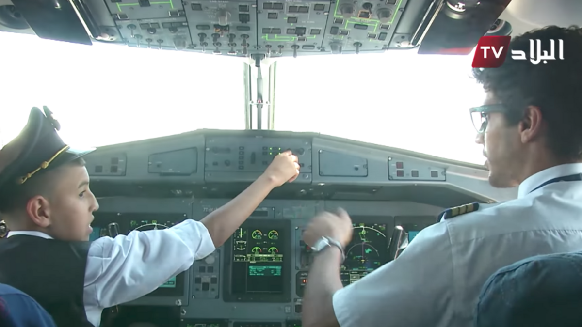 The (UK) Telegraph’s post of a video from Algerian TV showed a young boy operating controls during a commercial passenger flight.