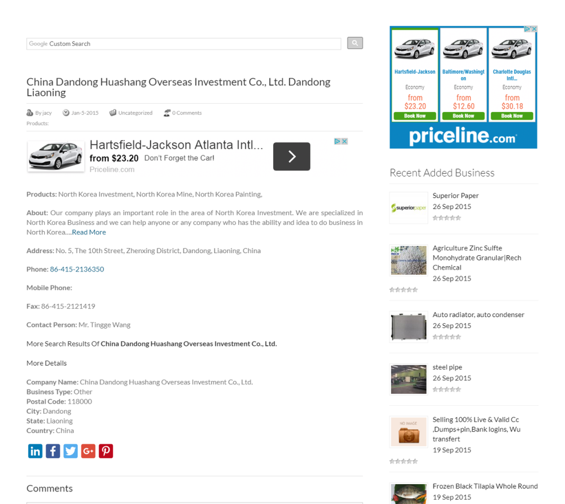 This Internet posting from 2015 shows a Chinese company in the border city of Dandong offering its services for trade with isolated North Korea.