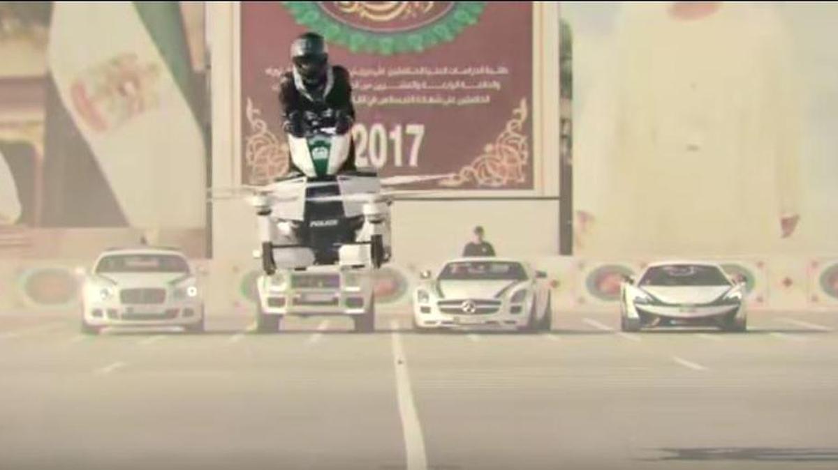 The Dubai Police announced at the GITEX convention that they will begin using a fleet of Hoversurf Scorpion 3 vehicles for rapid emergency response.
