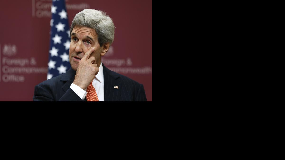 
U.S. Secretary of State John Kerry gestures during a press conference at the Foreign and Commonwealth Office in London, Thursday, Jan. 22, 2015. Kerry says Iraq and its international partners have made significant gains in the fight against Islamic State militants, killing thousands of the group’s fighters and 50 percent of its leadership. 
