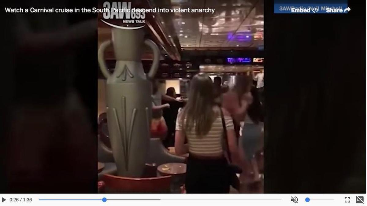 A brawl breaks out on a Carnival cruise in the South Pacific.