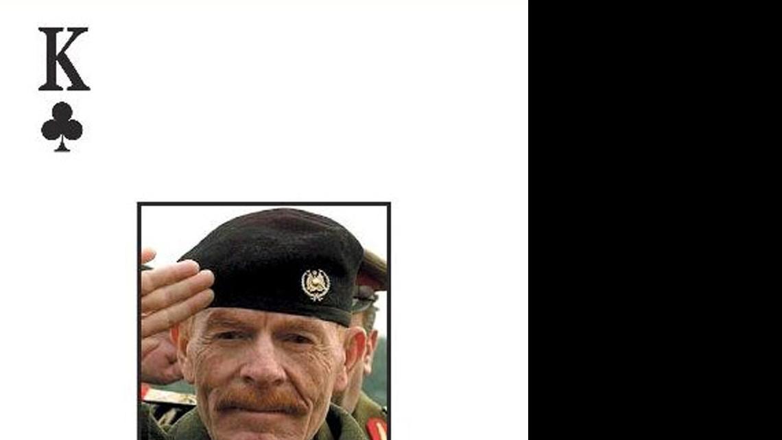 
In this photo provided by the U.S. Army on Saturday, Oct. 21, 2006, the most wanted Iraqi fugitive, former Saddam Hussein deputy Izzat Ibrahim al-Douri , is pictured on the deck of cards put out by the U.S. military to help capture most wanted officials of Saddam Hussein's regime. Salahuddin province Gov. Raed al-Jabouri says soldiers and allied Shiite militiamen killed al-Douri early Friday, April 17, 2015 in an operation east of the city of Tikrit. A graphic photo issued by the government purports to be of al-Douri's corpse, but DNA tests are still pending.
