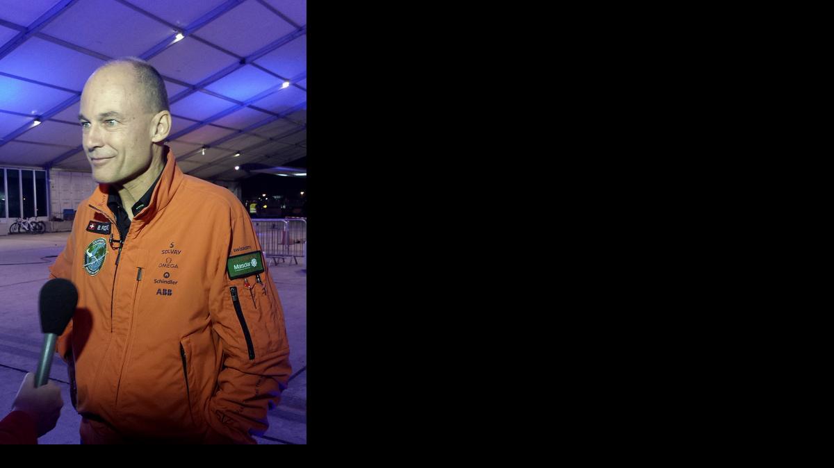 
Solar Impulse co-founder Bertrand Piccard speaks to reporters at an airport in Abu Dhabi, United Arab Emirates on Monday. Piccard is one of two Swiss pilots who will be flying the aircraft in its first round-the-world journey propelled solely by the sun’s energy. 
