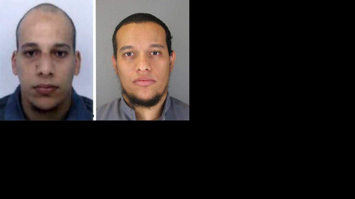 
This photo provided by The Paris Police Prefecture Thursday, Jan.8, 2015 shows the suspects Cherif, left, and Said Kouachi in the newspaper attack along with a plea for witnesses. 
