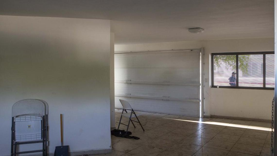 The garage sits empty onSunday, Jan. 10, 2016, inside the in Los Mochis, Mexico, home where Marines engaged in a gun battle during the search for Mexican drug lord Joaquin “El Chapo” Guzman. Guzman apparently fled from the home, which occupies a corner lot on a busy four-lane boulevard in a neighborhood favored by local politicians, until authorities eventually caught him on Friday.