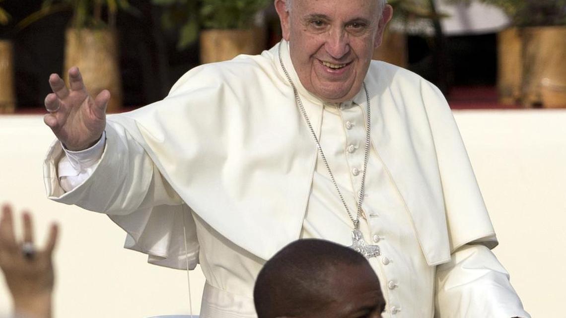 
Pope Francis arrives to celebrate Sunday Mass at the Plaza de la Revolucion in Havana, Cuba, on Sunday, Sept. 20, 2015. 
