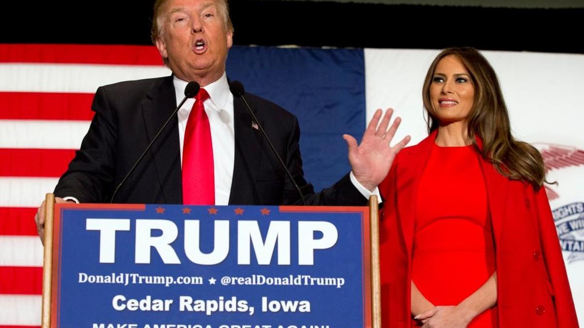 Republican presidential candidate Donald Trump, accompanied by his wife, Melania Trump.