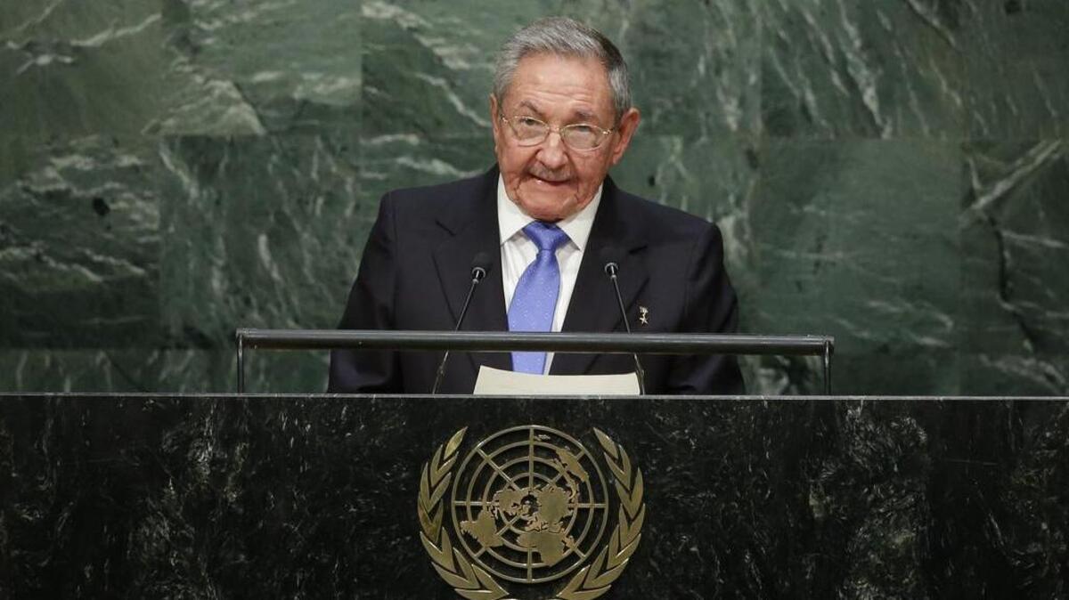 
Cuban President Raul Castro speaks during the 70th session of the United Nations General Assembly at U.N. headquarters Monday, Sept. 28, 2015.
