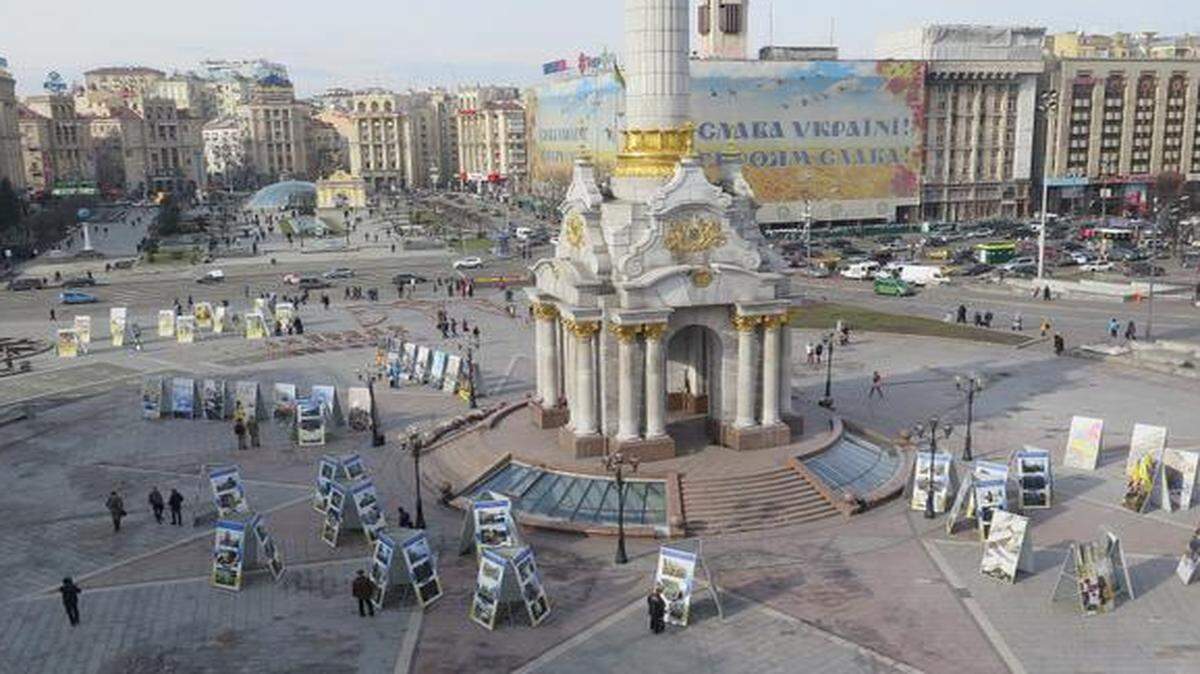 
 Independence Square, or Maidan, in Kiev, Ukraine, seen Tuesday, Feb. 24, 2015, one year after the protests brought about a change of government and triggered a conflict with Russia. 
