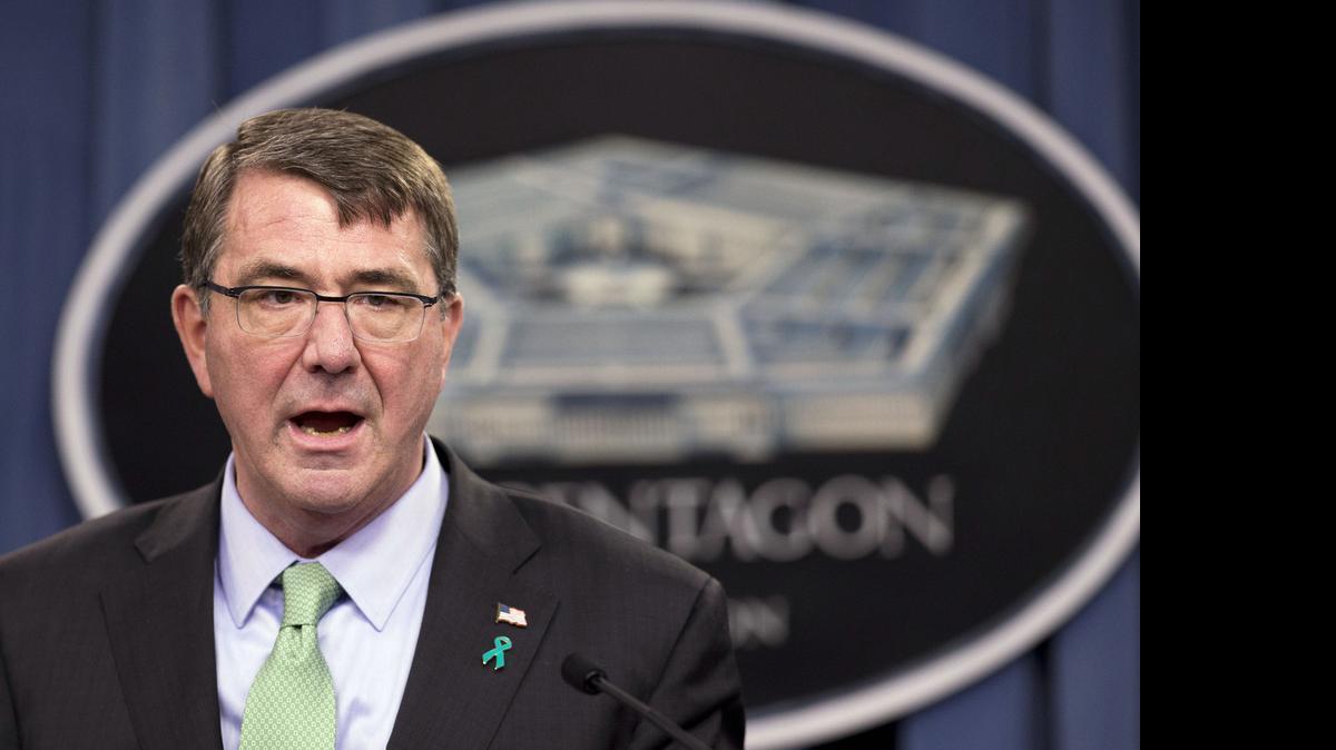 
 In this May 1, 2015 photo, Defense Secretary Ash Carter speaks during a news conference at the Pentagon in Washington. The Islamic State group’s takeover of Ramadi is evidence that Iraqi forces do not have the “will to fight,” Defense Secretary Ash Carter said in an interview on CNN’s “State of the Union” that aired Sunday, May 24, 2015. 
