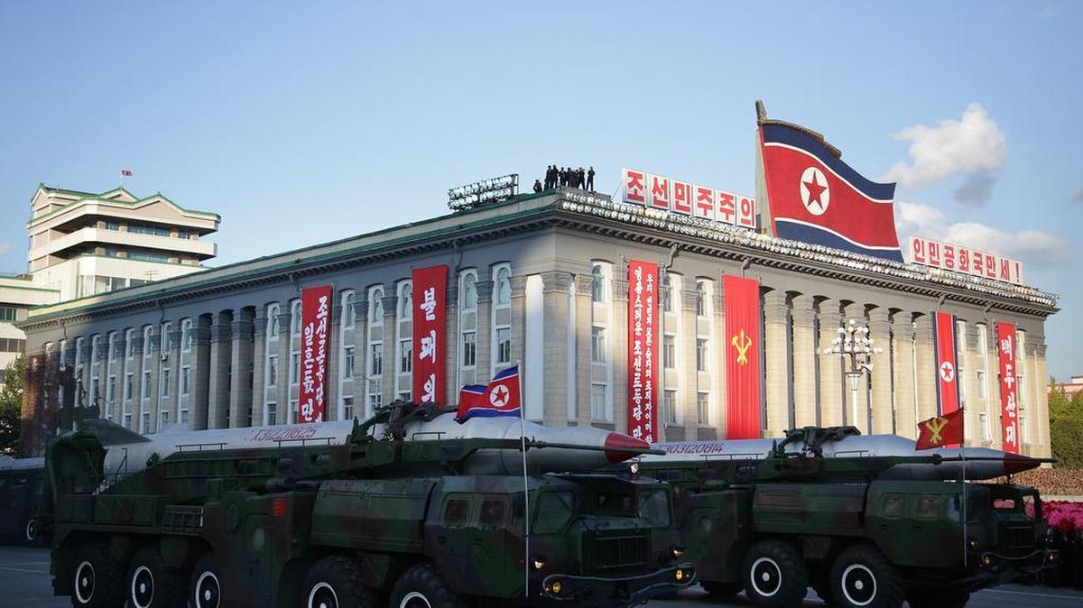 Warheads are paraded during a military parade to mark the 70th anniversary of North Korea's Workers' Party on Oct. 10, 2015.