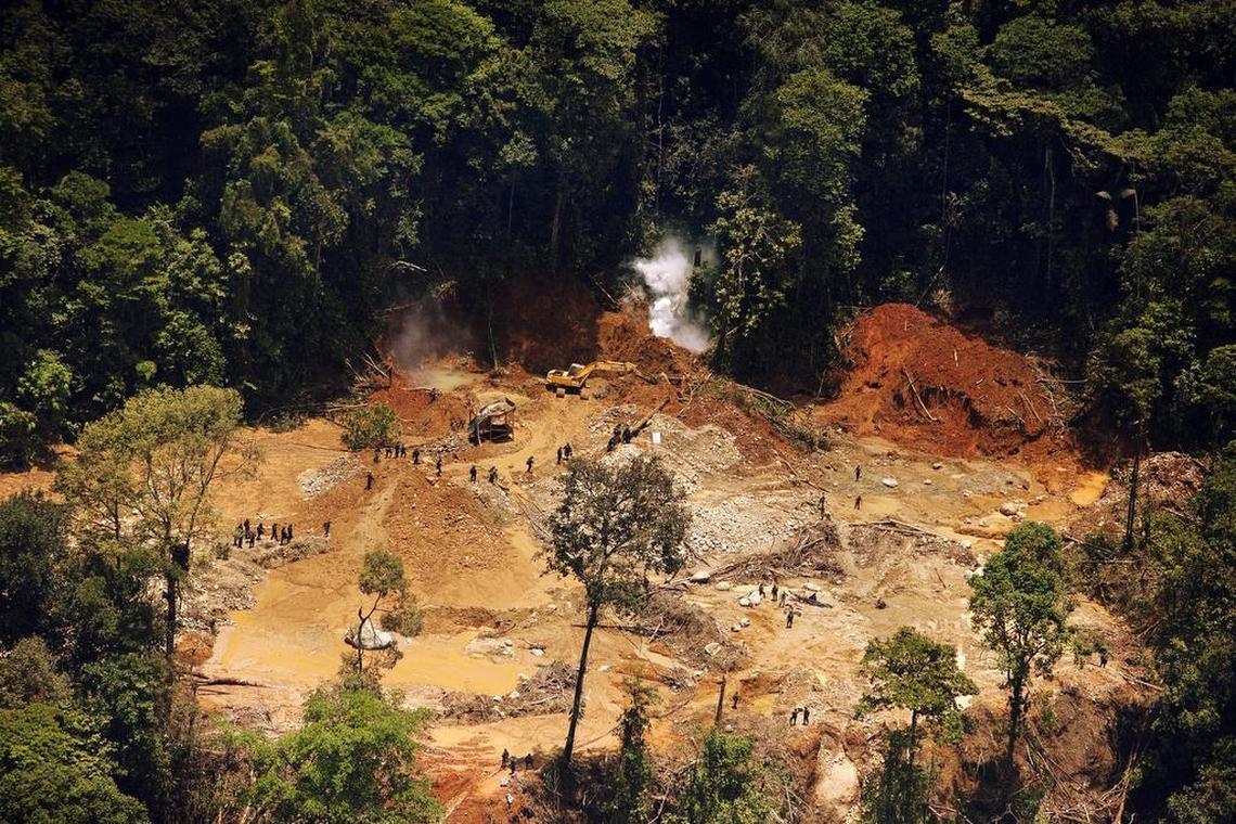 A gash in the middle of Colombia’s southwestern jungles created by an illegal mining operation. Colombia’s police are scrambling to shutdown these operations, which the government says are funneling illicit cash to criminal gangs