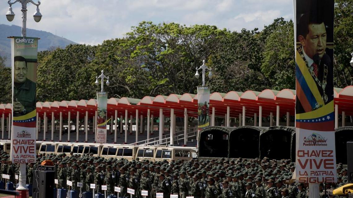 Venezuelan soldiers lined up with voting machines in tow on Tuesday during the deployment of military forces to transport election material in preparation for the upcoming legislative elections.