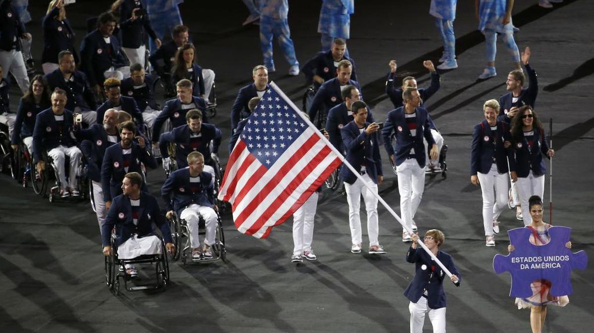 The United States delegation enters the stadium during the opening ceremony of the Rio 2016 Paralympic games at Maracanã Stadium in Rio de Janeiro, Brazil, Wednesday, Sept. 7, 2016.