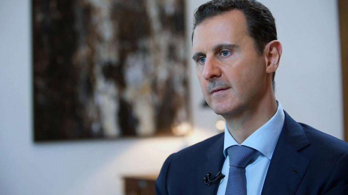 Syrian President Bashar Assad gives an interview with the Iran’s Khabar TV in Damascus, Syria, on Oct. 4.
