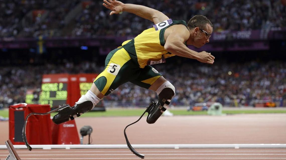 
South Africa’s Oscar Pistorius starts in the men’s 400-meter semifinal in the Olympic Stadium Aug. 5, 2012, at the 2012 Summer Olympics, London.
