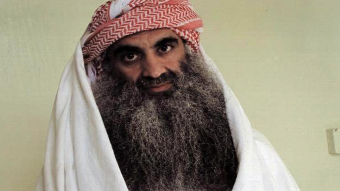 Khalid Sheik Mohammed poses for the International Committee of the Red Cross (ICRC) at at the U.S. Navy Base in Guantánamo Bay, Cuba, in this undated photo.
