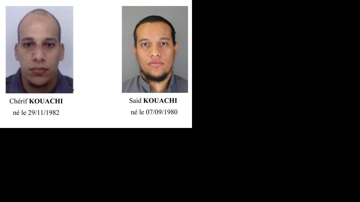 
This photo provided by The Paris Police Prefecture Thursday, Jan.8, 2015 shows the two suspects in the newspaper attack along with a plea for witnesses. Police hunted Thursday for two heavily armed men, one with possible links to al-Qaida, in the methodical killing of 12 people at a satirical newspaper that caricatured the Prophet Muhammed. France began a day of national mourning for what its president called "an act of exceptional barbarism. 
