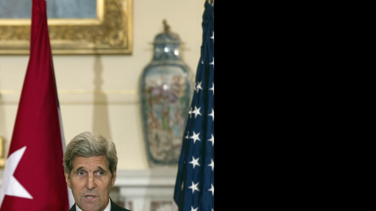 
Secretary of State John Kerry speaks at a news conference with Cuban Foreign Minister Bruno Rodriguez after meeting at the State Department, in Washington, on Monday, July 20, 2015. Earlier in the day Rodriguez led the reopening ceremony of Cuba’s U.S. embassy. 
