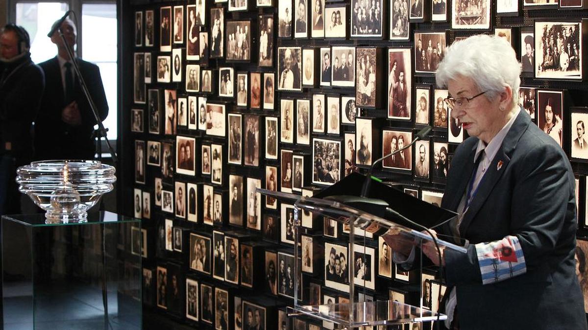 Holocaust survivor Helena Brzozowska speaks during a ceremony at the former Auschwitz Nazi death camp in Oswiecim, Poland, Wednesday, Jan. 27, 2016, the 71st anniversary of the death camp’s liberation by the Soviet Red Army in 1945. The commemoration at the former death camp in southern Poland, an area under Nazi occupation during the war, is part of the U.N.-designated International Remembrance Day, marked by politicians, survivors and others in ceremonies and events across the world.