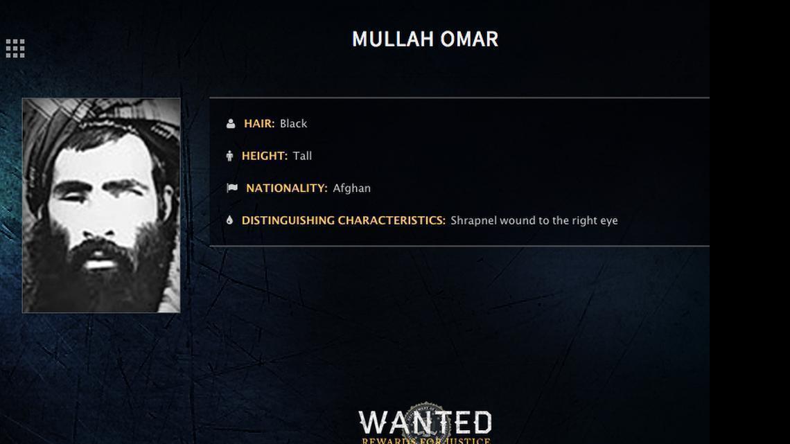
In this undated image released by the FBI, Mullah Omar is seen in a wanted poster. An Afghan official says his government is examining claims that reclusive Taliban leader Mullah Omar is dead. The Taliban could not be immediately reached for comment on the government’s comments about Omar, who has been declared dead many times before.
