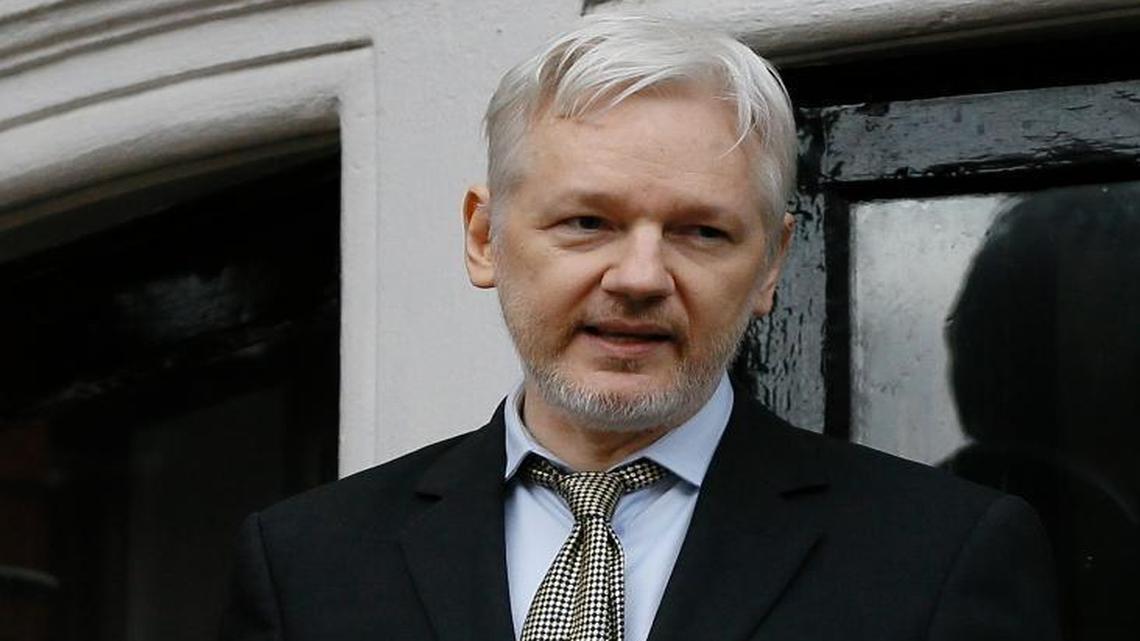 In this Feb. 5, 2016, photo, WikiLeaks founder Julian Assange speaks from the balcony of the Ecuadorean Embassy in London.