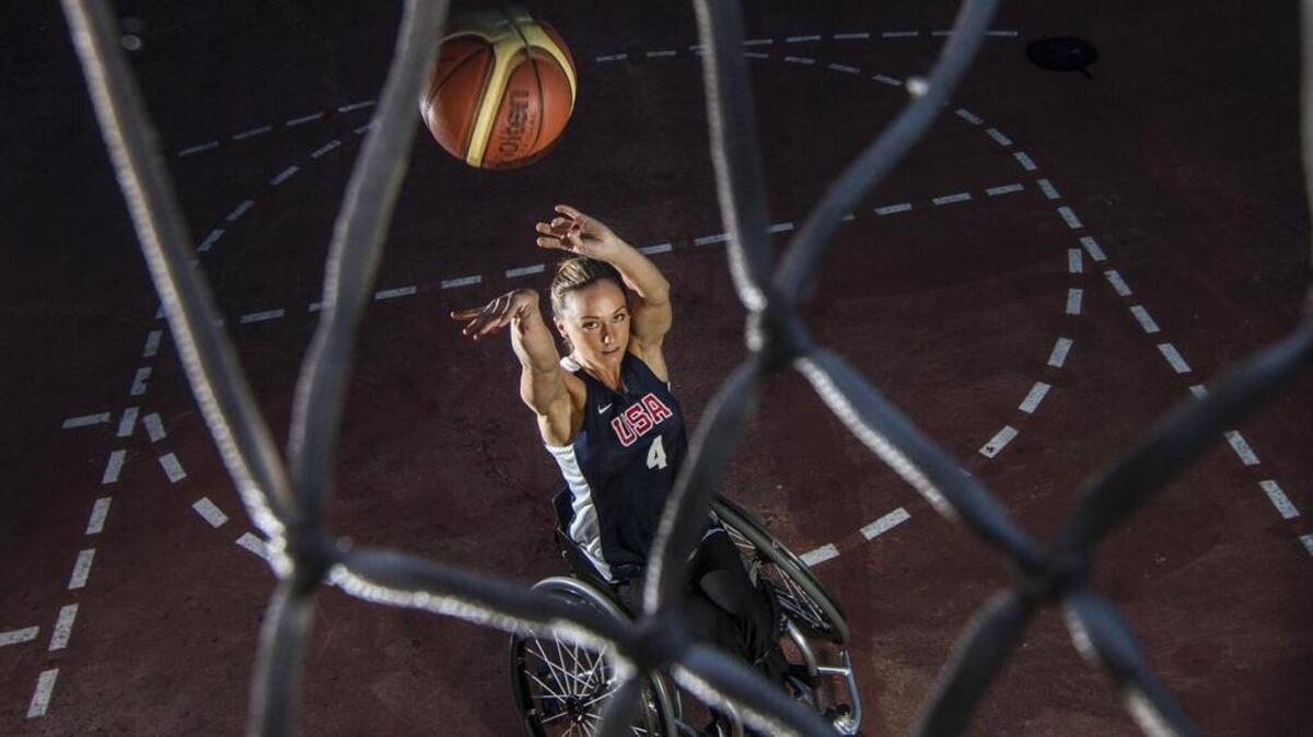 Megan Blunk, part of the U.S. wheelchair basketball team that won gold in the 2016 Paralympics in Rio, was honored at the White House on Thursday, Sept. 29, 2016. She’s shown here in Gig Harbor, Wash., on July 9, 2016.
