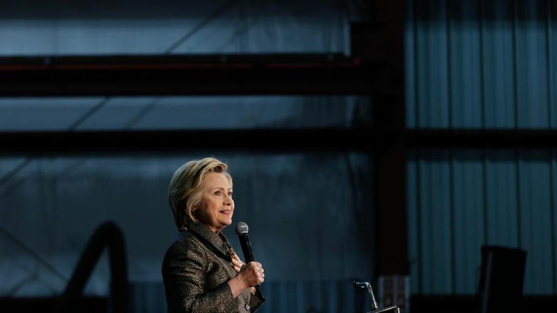 Democratic presidential candidate Hillary Clinton speaks during a campaign stop, Tuesday, April 26, 2016, at Munster Steel in Hammond, Ind.