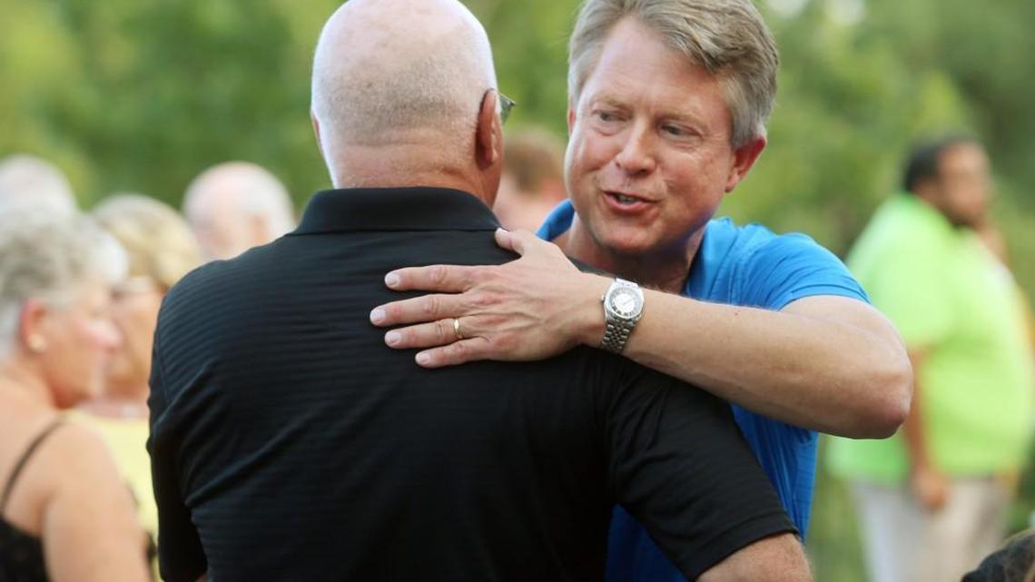 Roger Marshall hugged a supporter in Great Bend, Kan., on Aug. 2, 2016, the day Marshall upset U.S. Rep. Tim Huelskamp in the Republican primary.